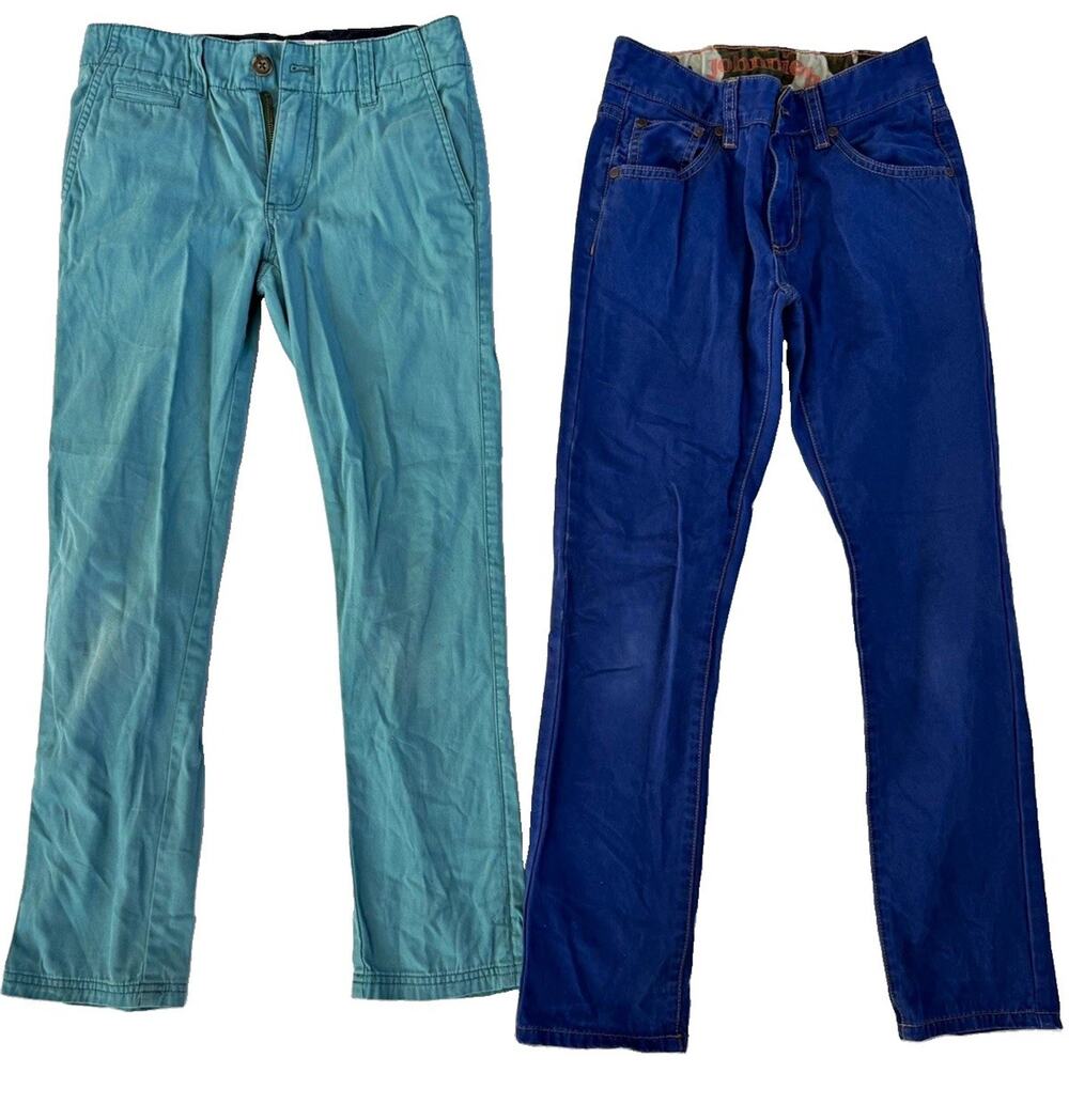 Boden Johnnie B Boys Chino Pants Lot of 2 Blue & Green Cotton Twill Pockets Zip